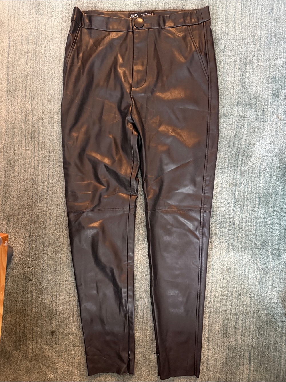 Zara Women Black Faux Leather Pants - Fitted
